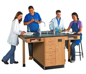 Student Workstations, Double-Faced Units Phenolic Top, Door/Drawer Configuration